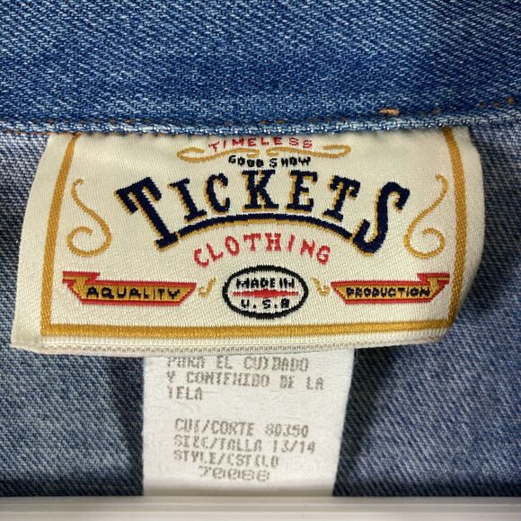 Vintage Jean Denim Vest Jacket Women 13/14 Blue Fake Pockets Sleeveless USA - Picture 5 of 14